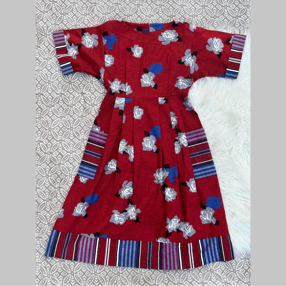 Vintage Brenner Red Blue & Gray Floral Rose Dress 5/6